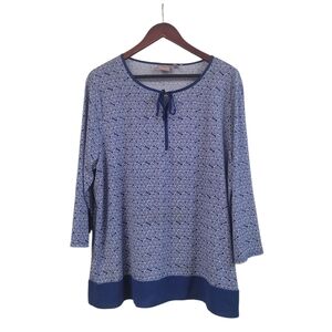 NWOT Chico's 3 Blue Boho Floral Peasant 3/4 Sleeve Top Size XL